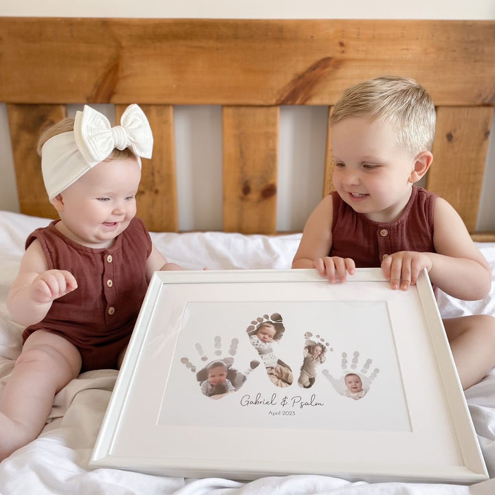 Siblings Hand & Footprint Keepsake in Photo Art Style