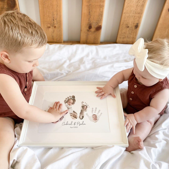 Siblings Hand & Footprint Keepsake in Photo Art Style