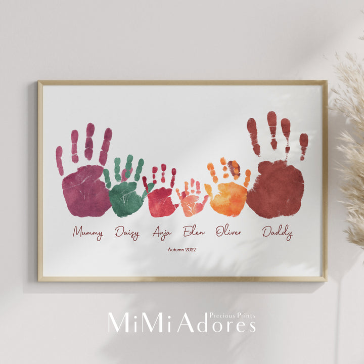 Personalised Family Hands Print Art in Boho Watercolours