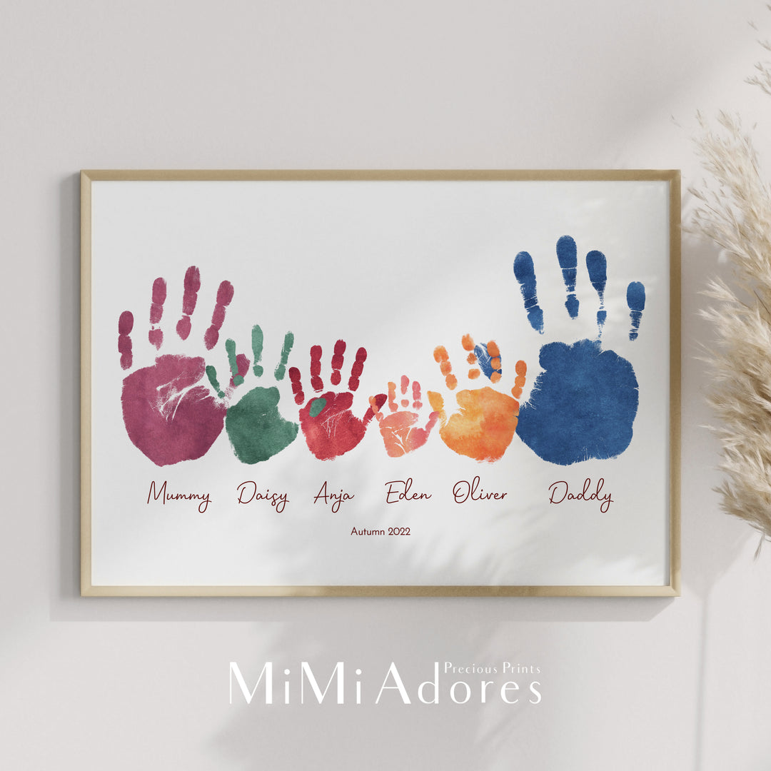 Personalised Family Hands Print Art in Boho Watercolours