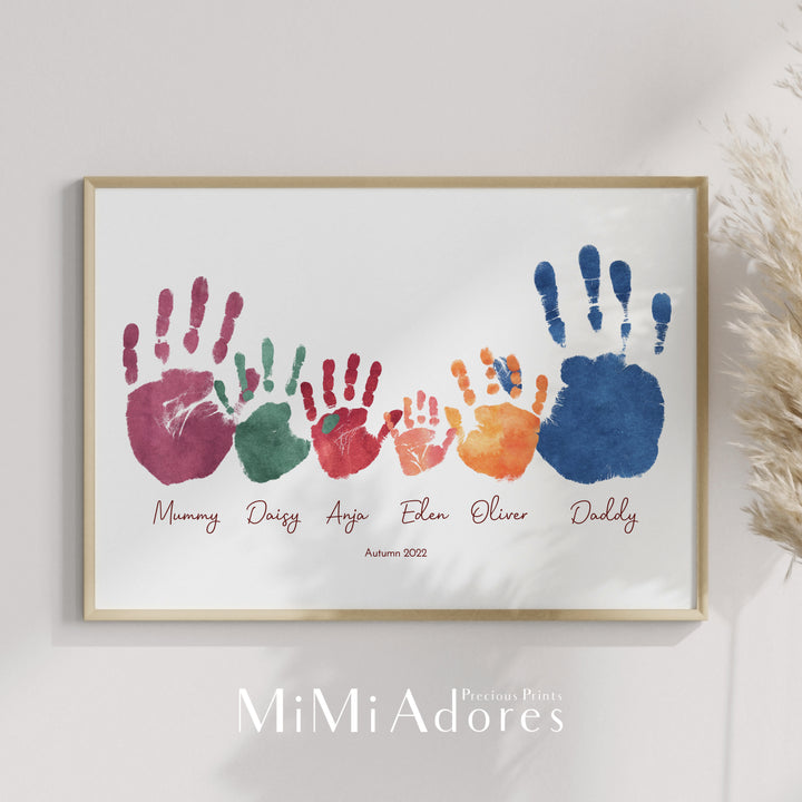 Personalised Family Hands Print Art in Boho Watercolours