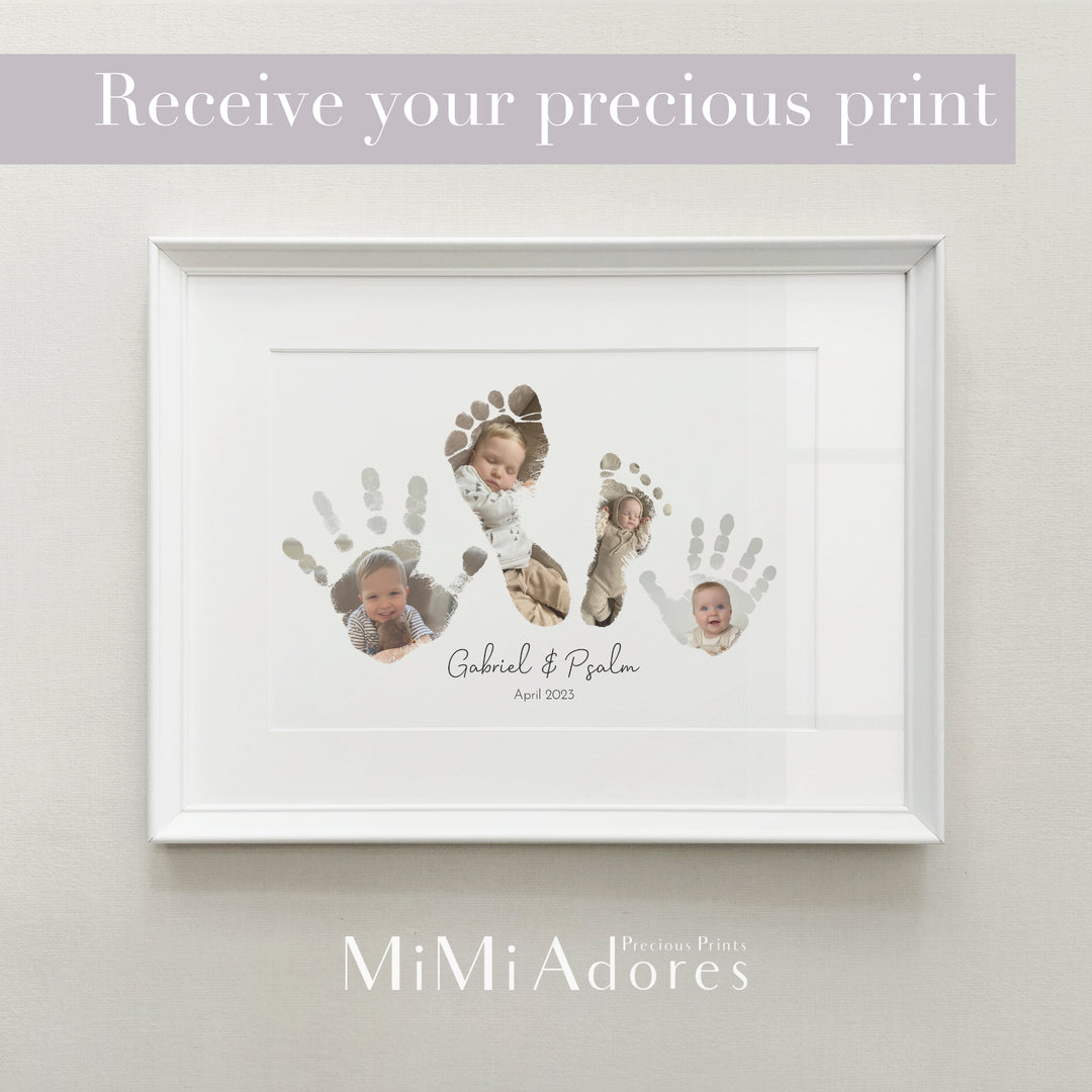 Siblings Hand & Footprint Keepsake in Photo Art Style