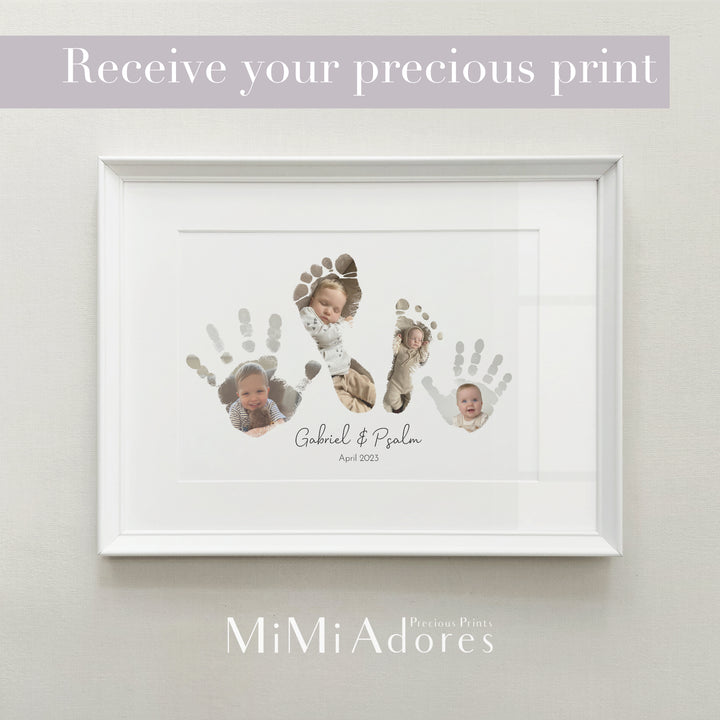 Siblings Hand & Footprint Keepsake in Photo Art Style