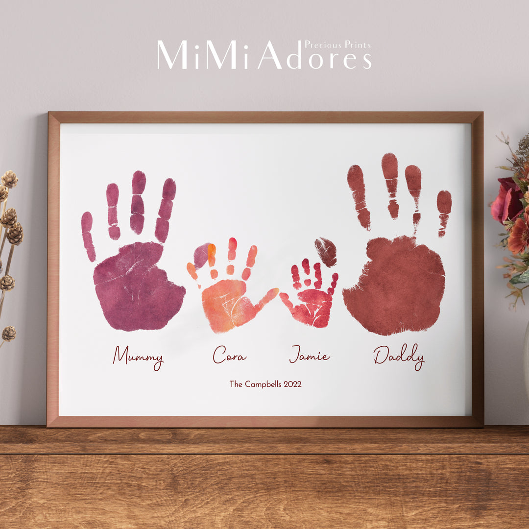 Personalised Family Hands Print Art in Boho Watercolours