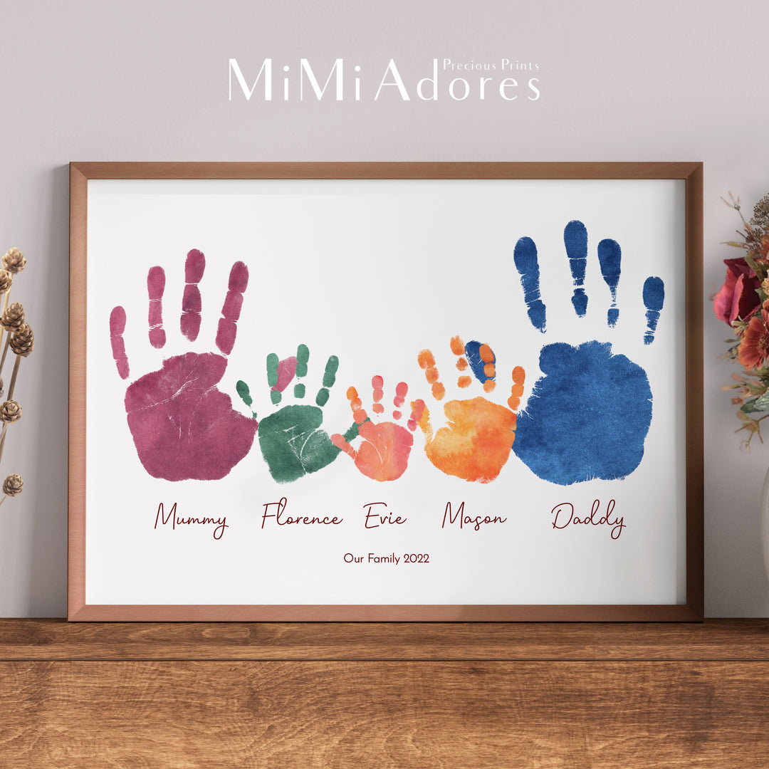 Personalised Family Hands Print Art in Boho Watercolours