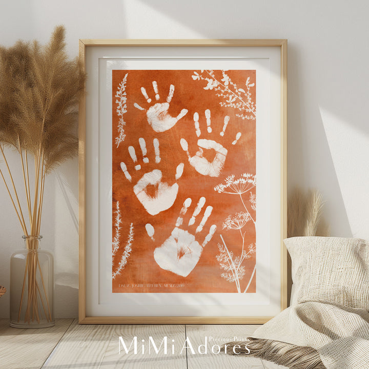 Personalised Family Handprint Art in Boho Pampus