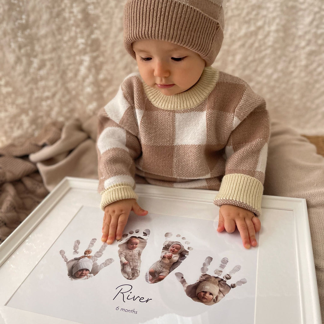 Personalised nursery wall art made from baby hands and feet! The baby handprints and footprints have been made into a stunning keepsake with the babies photographs inside the prints.