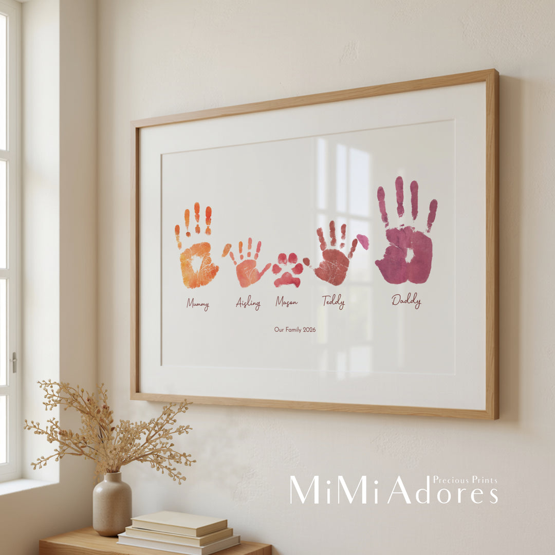 Personalised Family Hands Print Art in Boho Watercolours