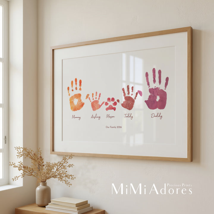 Personalised Family Hands Print Art in Boho Watercolours