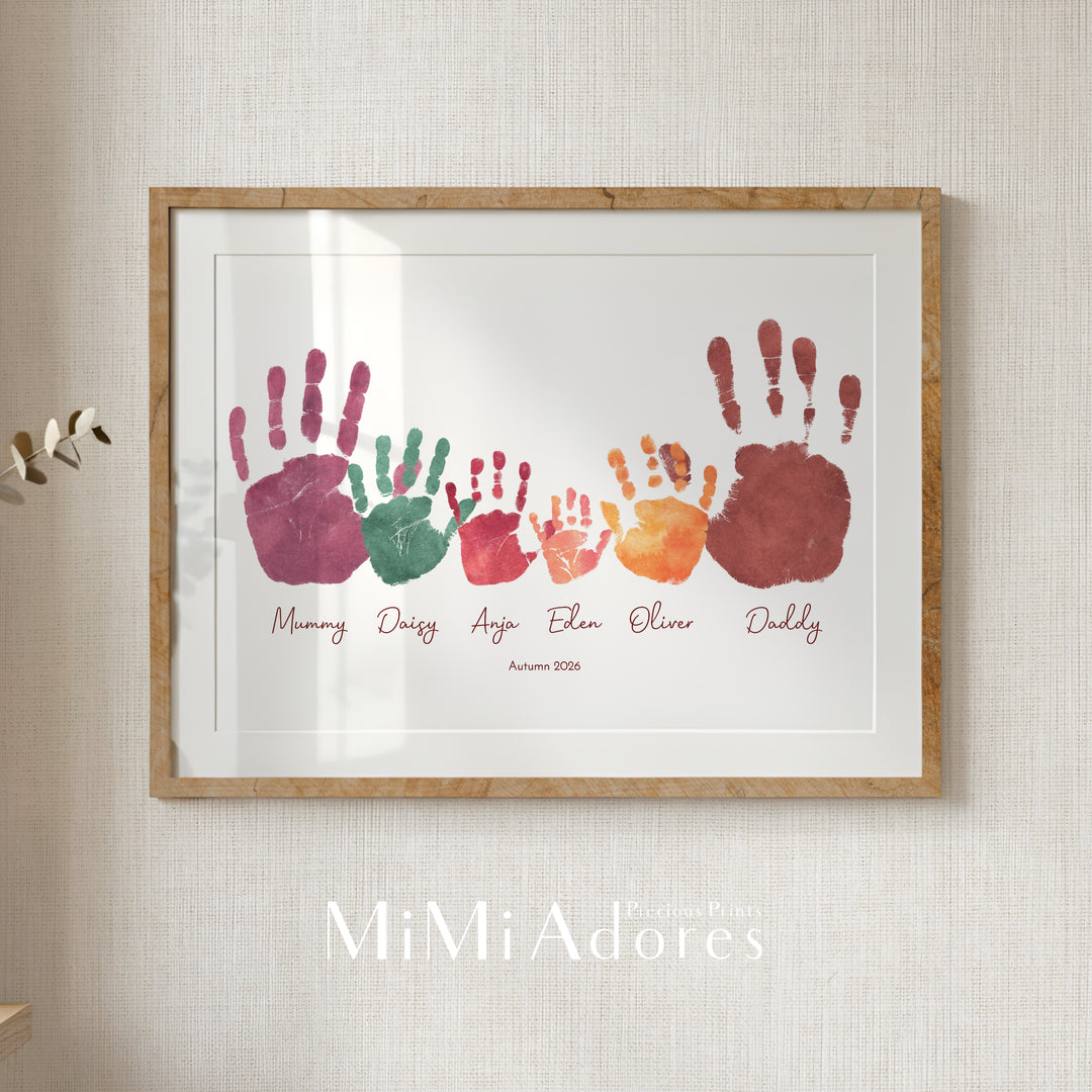 Personalised Family Hands Print Art in Boho Watercolours