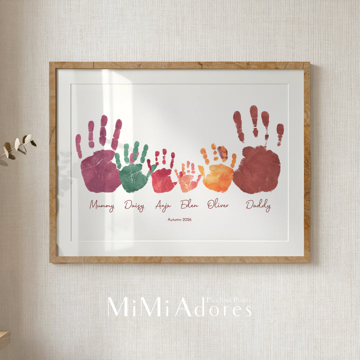 Personalised Family Hands Print Art in Boho Watercolours