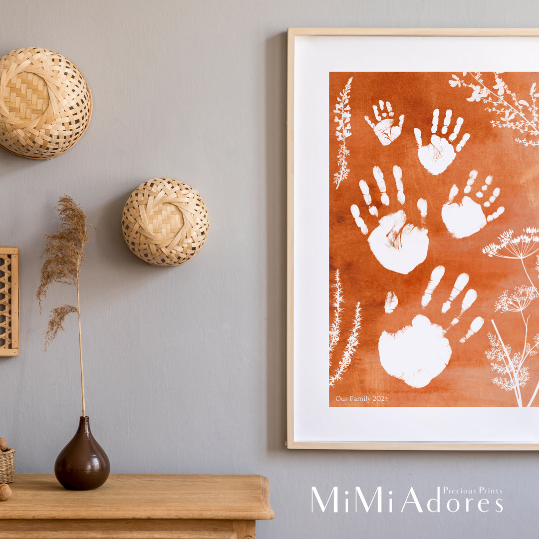 Personalised Family Handprint Art in Boho Pampus