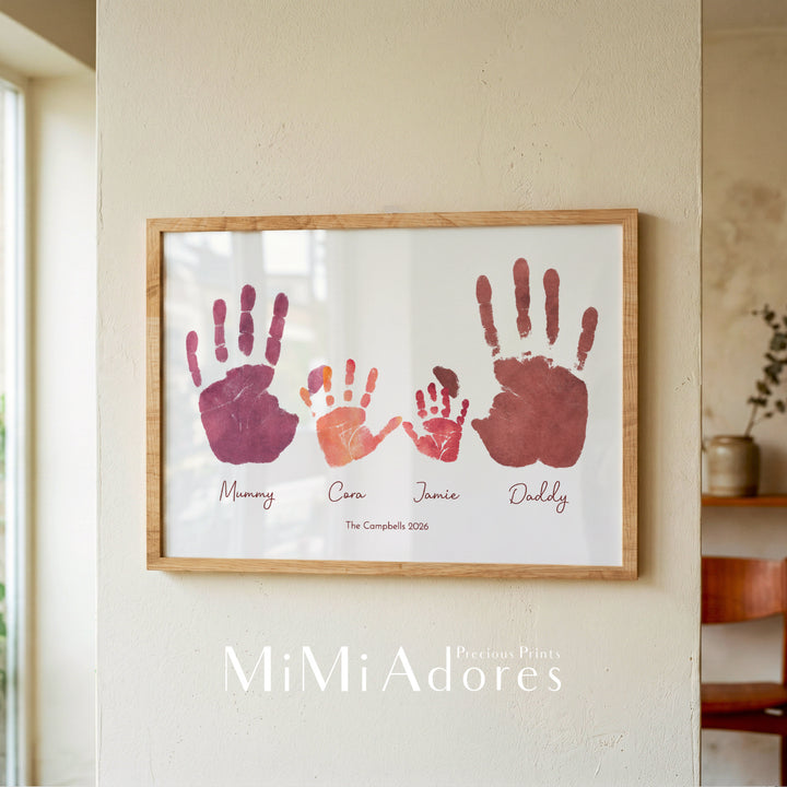 Personalised Family Hands Print Art in Boho Watercolours