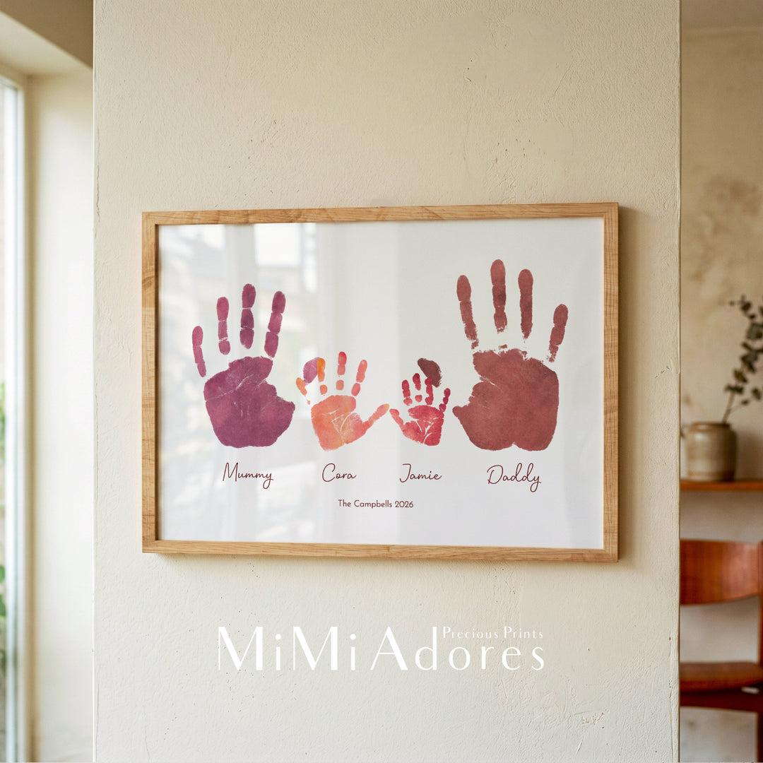 Personalised Family Hands Print Art in Boho Watercolours