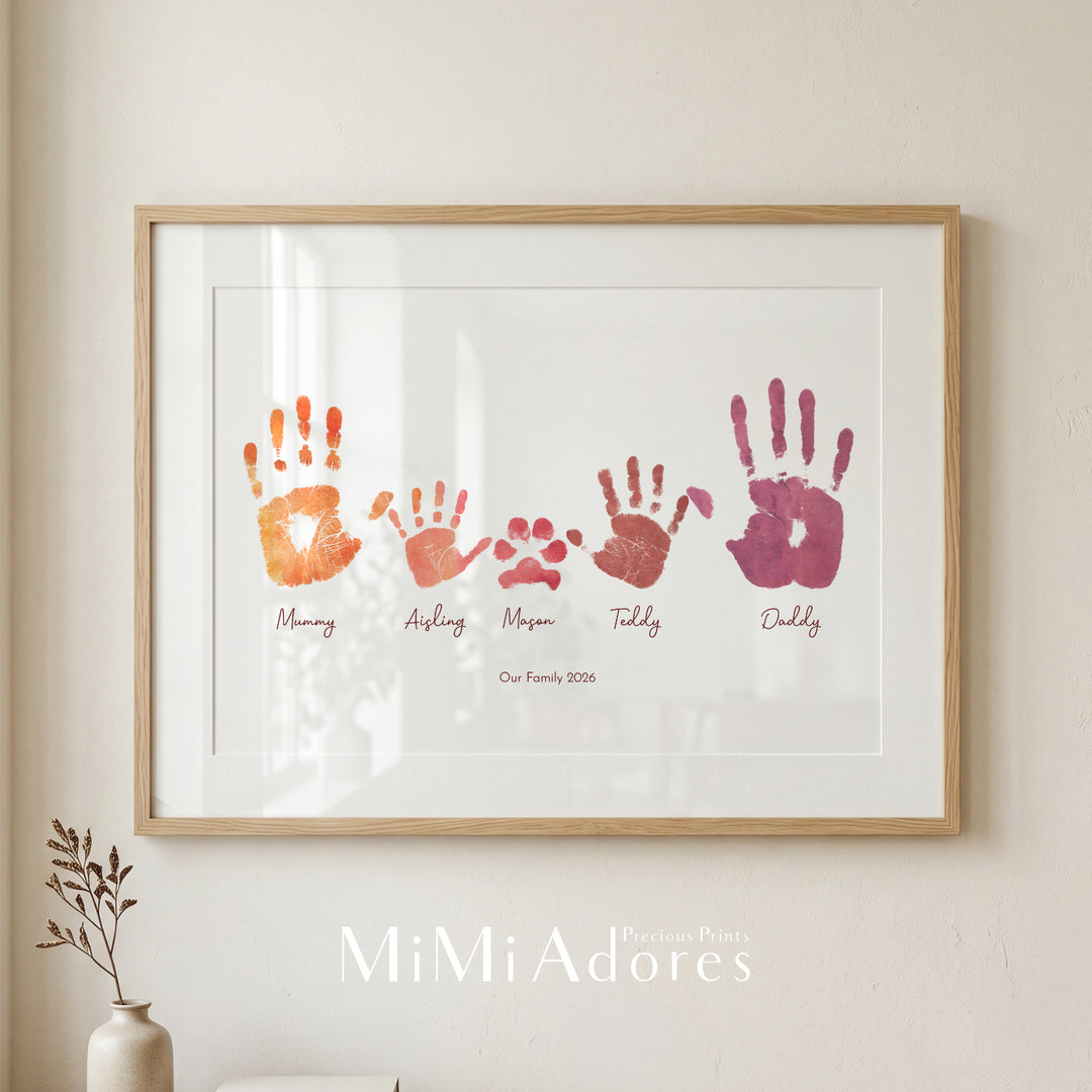 Personalised Family Hands Print Art in Boho Watercolours