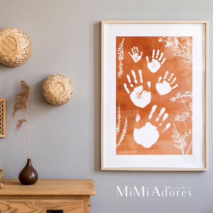 Personalised Family Handprint Art in Boho Pampus