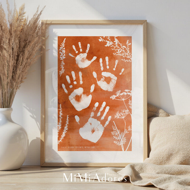 Personalised Family Handprint Art in Boho Pampus