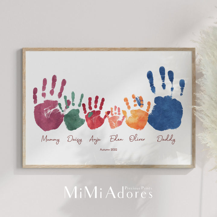Personalised Family Hands Print Art in Boho Watercolours