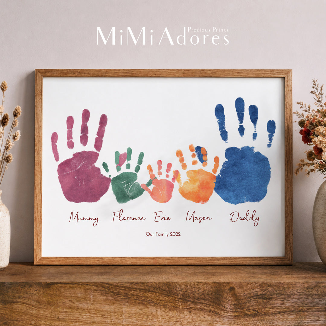 Personalised Family Hands Print Art in Boho Watercolours